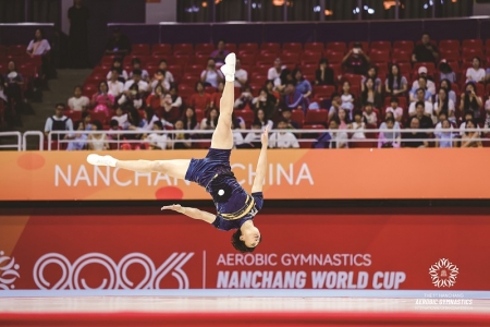 <br> ■南昌健美操国际公开赛上的刘世博 ■供图/河北衡水中学<br><br>