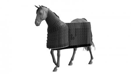 <br>          ■经研究后运用数字技术复原的唐代髹漆马铠甲示意图<br><br>        