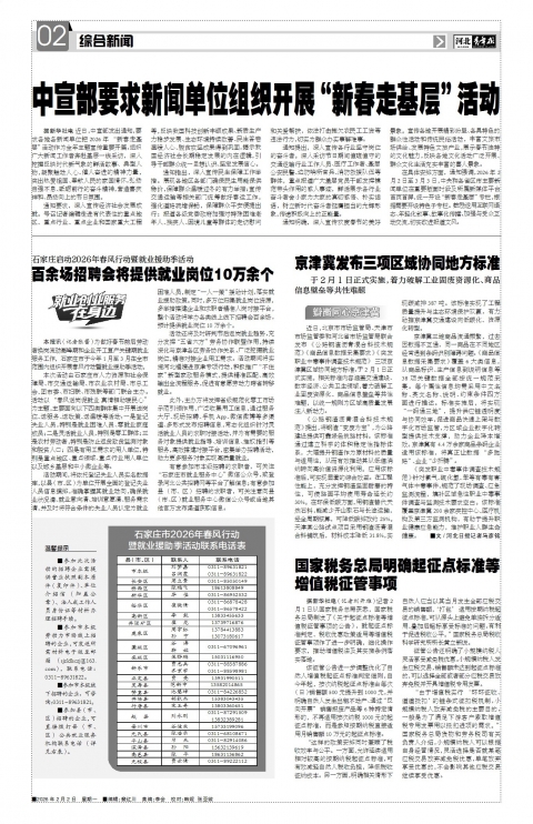 河北青年报2026年02月02日头版